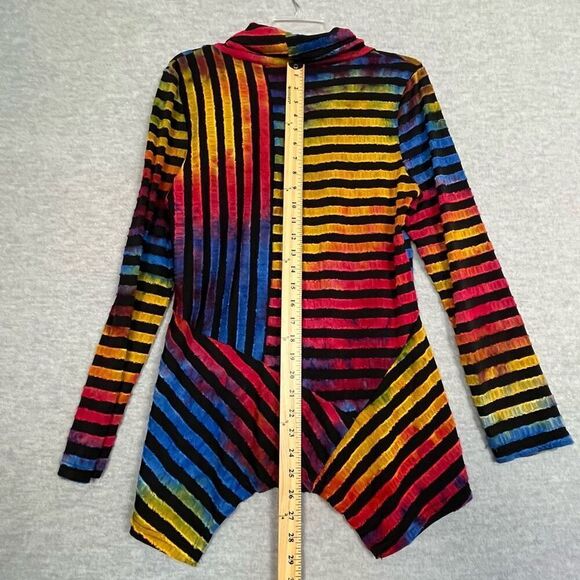 The Pyramid Collection Rainbow Striped Tunic Top Women's Small Cowl Neck Artsy - Picture 7 of 8